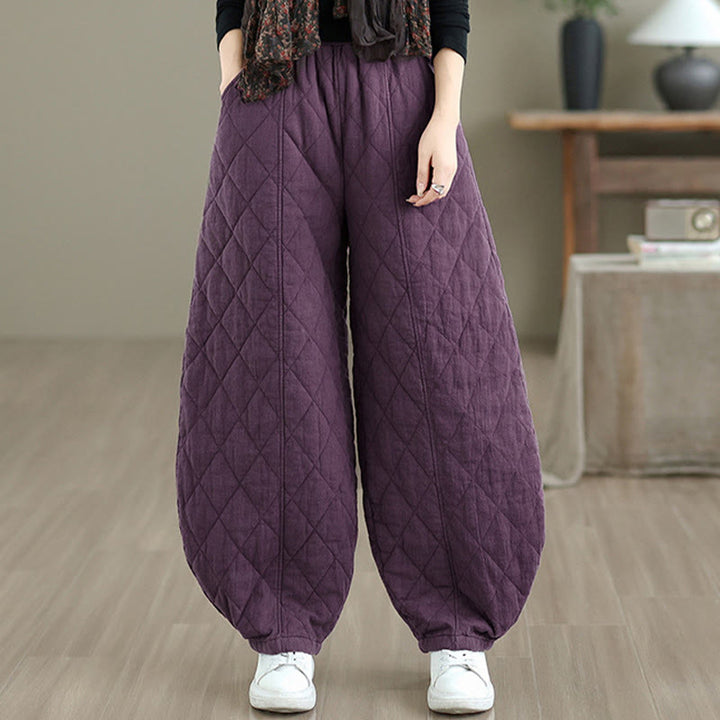 Pantaloni da donna in cotone con motivo a rombi invernali Buddha Stones e tasche - image 19