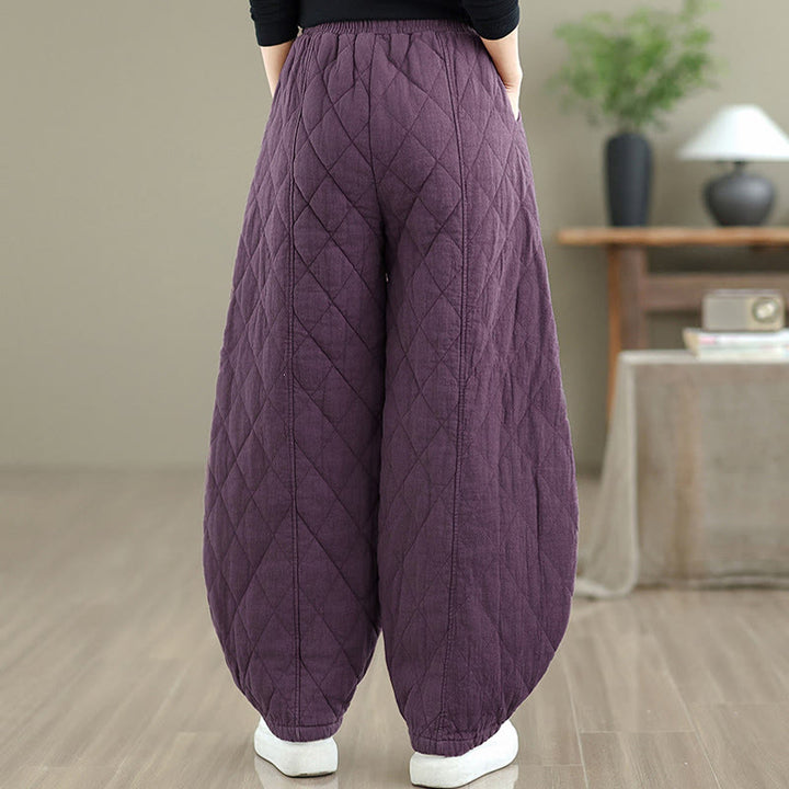 Pantaloni da donna in cotone con motivo a rombi invernali Buddha Stones e tasche - image 22