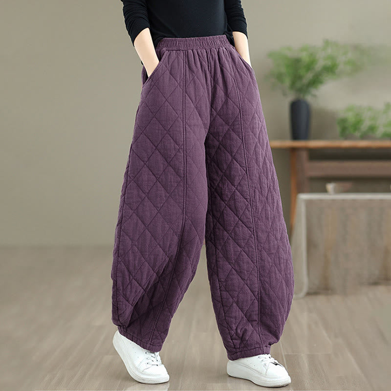 Pantaloni da donna in cotone con motivo a rombi invernali Buddha Stones e tasche - image 21