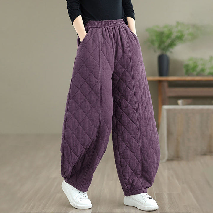 Pantaloni da donna in cotone con motivo a rombi invernali Buddha Stones e tasche - image 21