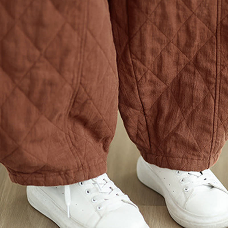 Pantaloni da donna in cotone con motivo a rombi invernali Buddha Stones e tasche - image 7