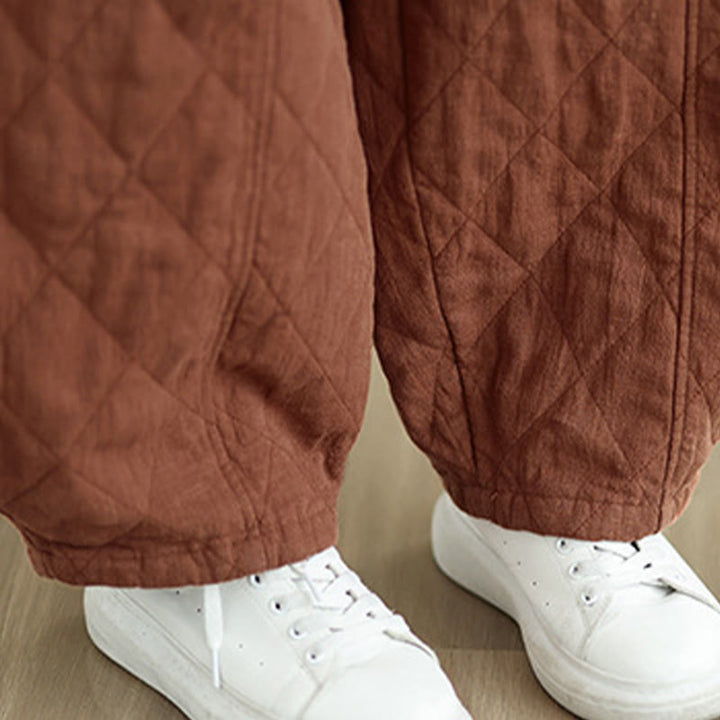 Pantaloni da donna in cotone con motivo a rombi invernali Buddha Stones e tasche - image 7