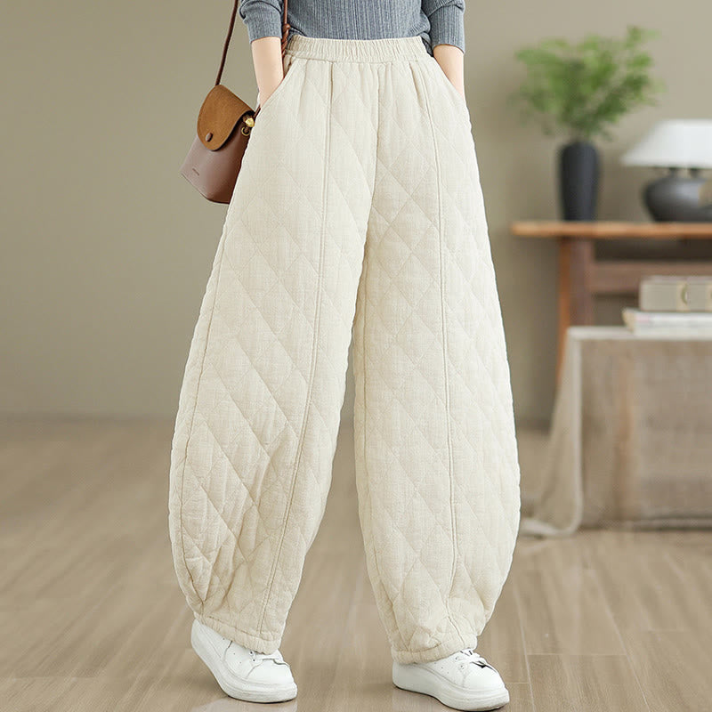 Pantaloni da donna in cotone con motivo a rombi invernali Buddha Stones e tasche - image 9