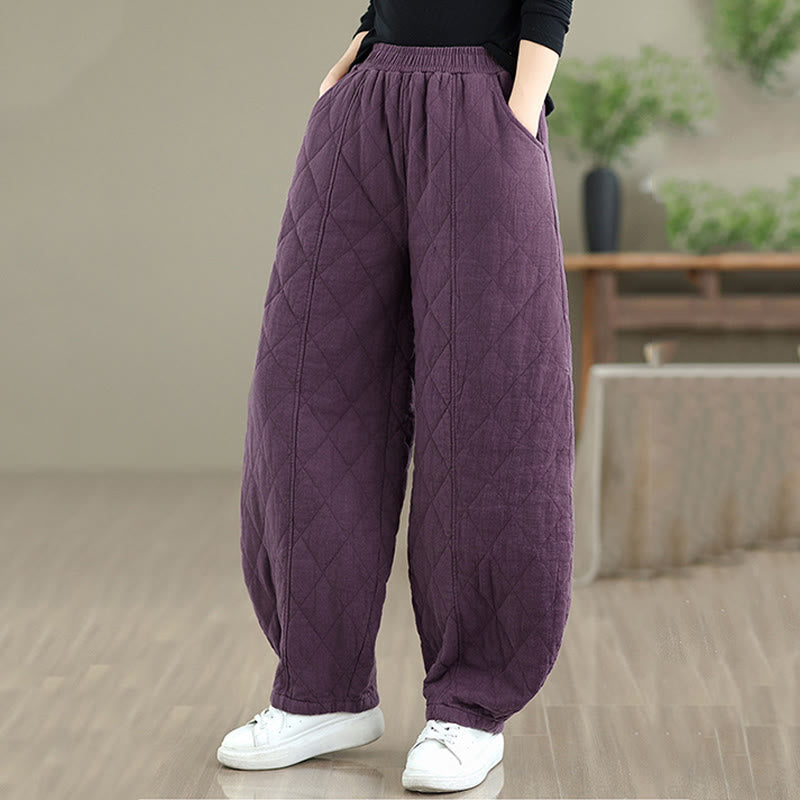 Pantaloni da donna in cotone con motivo a rombi invernali Buddha Stones e tasche - image 20