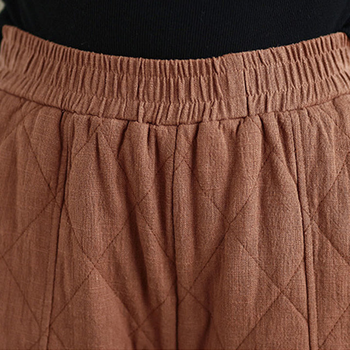 Pantaloni da donna in cotone con motivo a rombi invernali Buddha Stones e tasche - image 5