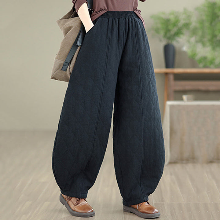 Pantaloni da donna in cotone con motivo a rombi invernali Buddha Stones e tasche - image 15