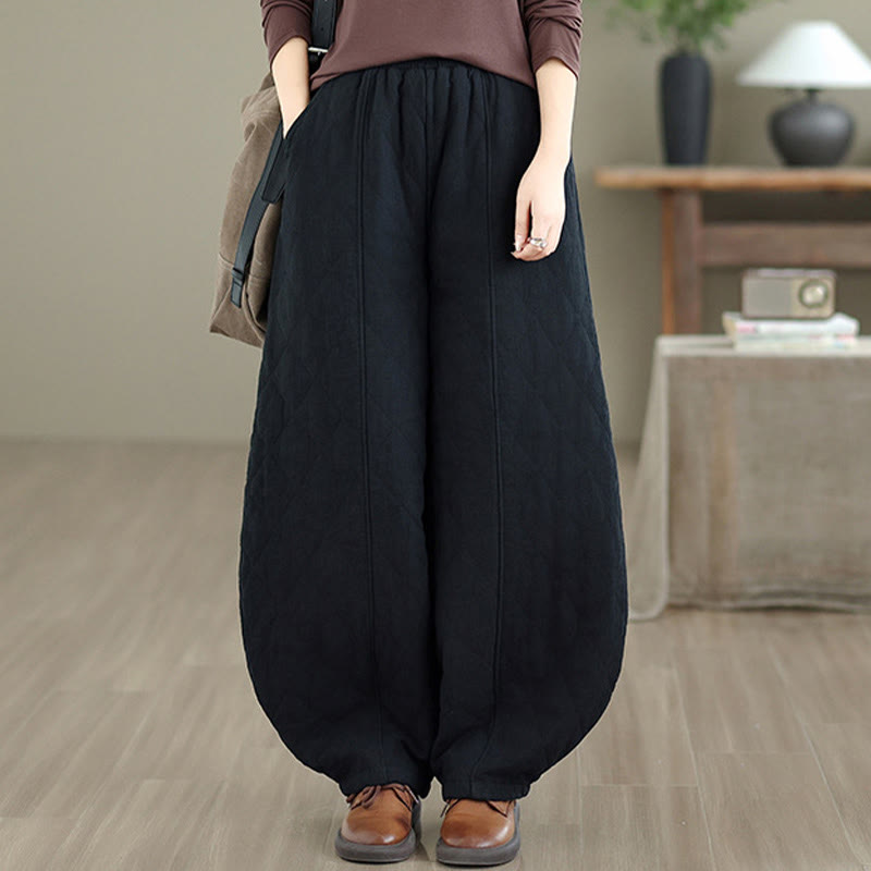 Pantaloni da donna in cotone con motivo a rombi invernali Buddha Stones e tasche - Nero - US8-10, UK/AU12-14, EU40-42 (2XL) - image 13