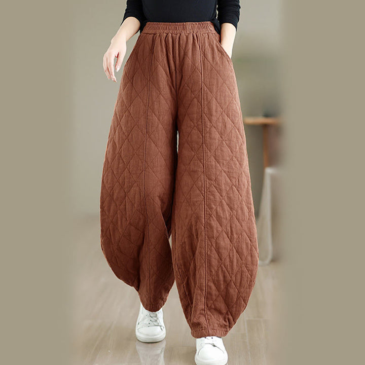 Pantaloni da donna in cotone con motivo a rombi invernali Buddha Stones e tasche - Cioccolato - US8-10, UK/AU12-14, EU40-42 (2XL) - image 0