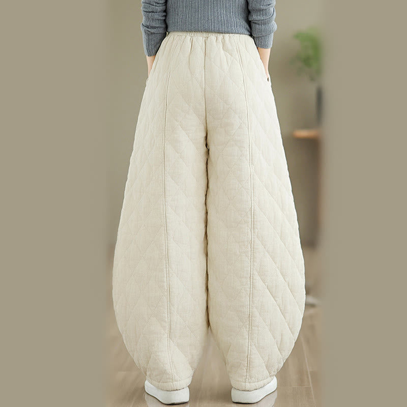 Pantaloni da donna in cotone con motivo a rombi invernali Buddha Stones e tasche - image 12