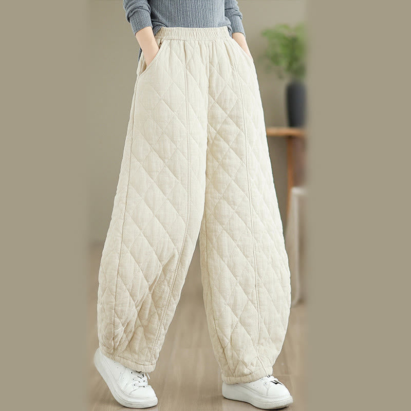 Pantaloni da donna in cotone con motivo a rombi invernali Buddha Stones e tasche - image 10