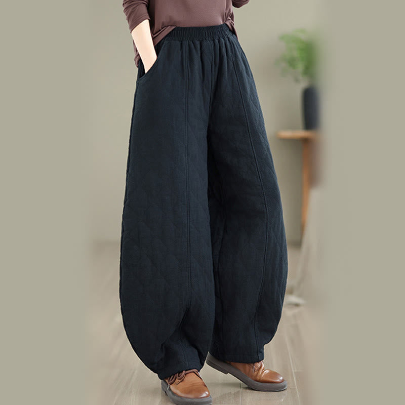 Pantaloni da donna in cotone con motivo a rombi invernali Buddha Stones e tasche - image 16