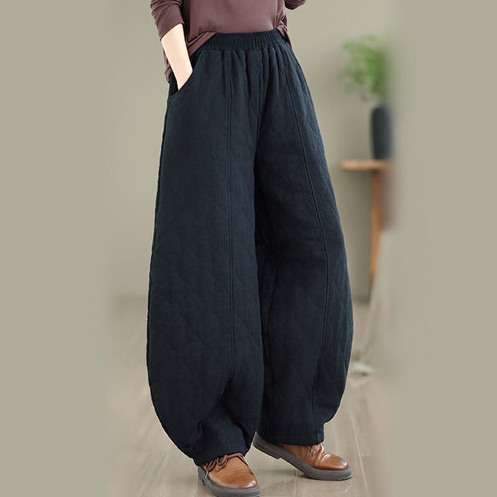 Pantaloni da donna in cotone con motivo a rombi invernali Buddha Stones e tasche - image 16