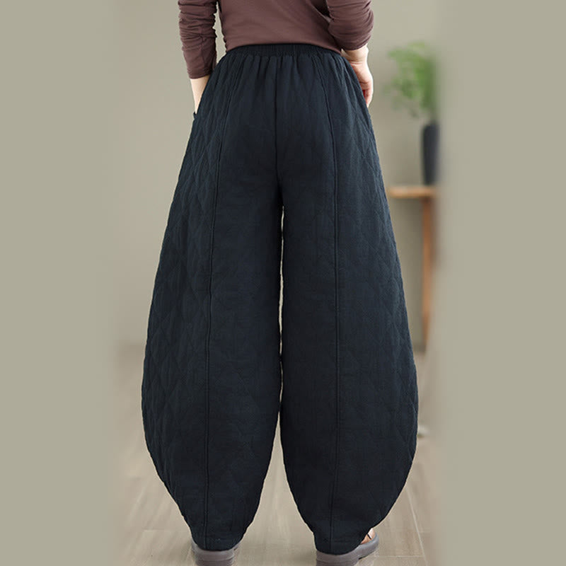 Pantaloni da donna in cotone con motivo a rombi invernali Buddha Stones e tasche - image 17