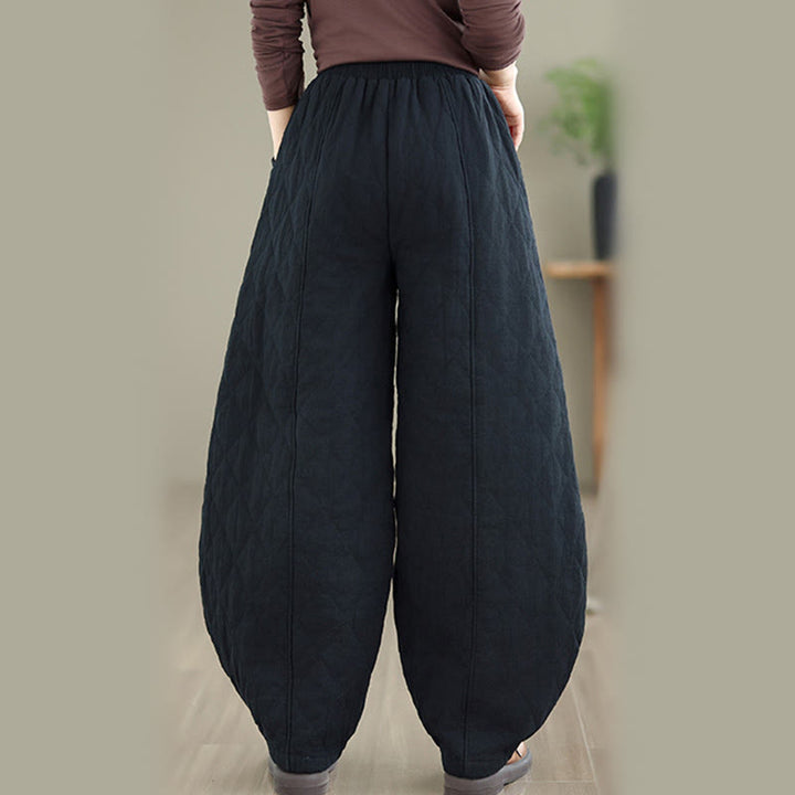 Pantaloni da donna in cotone con motivo a rombi invernali Buddha Stones e tasche - image 17