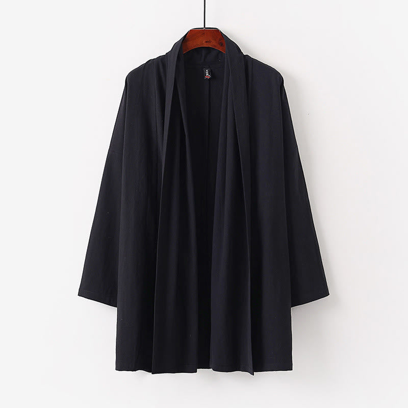 Kimono da uomo Buddha Stones, primavera-autunno, tinta unita, manica lunga, lunghezza media, aperto sul davanti - Nero - US/UK/AU54, EU64 (9XL) - image 1