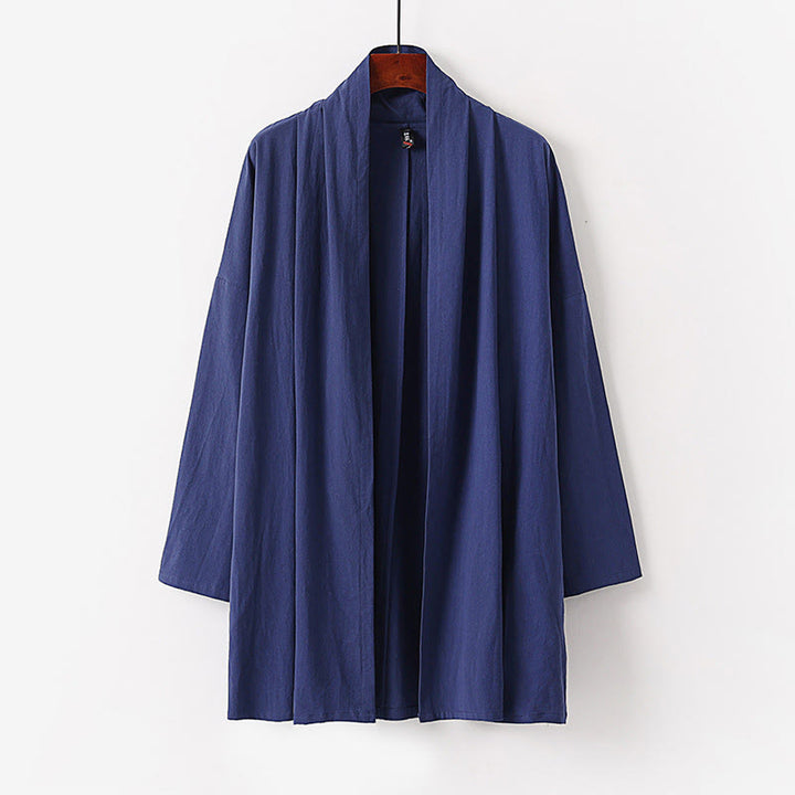Kimono da uomo Buddha Stones, primavera-autunno, tinta unita, manica lunga, lunghezza media, aperto sul davanti - SteelBlue - US/UK/AU54, EU64 (9XL) - image 8
