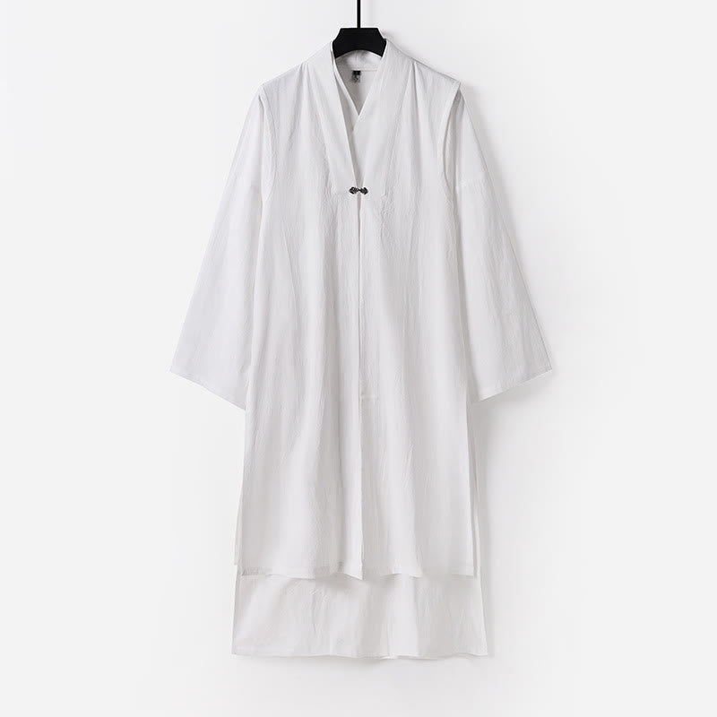 Buddha Stones 2 pezzi Wudang autunno solido manica lunga uomo taoista lunga veste senza maniche gilet con lacci kimono abito da cerimonia - Bianco - US/UK/AU54, EU64 (9XL) - image 22