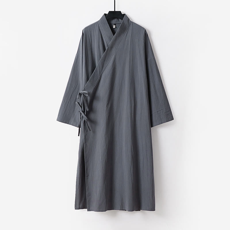 Buddha Stones 2 pezzi Wudang autunno solido manica lunga uomo taoista lunga veste senza maniche gilet con lacci kimono abito da cerimonia - image 2