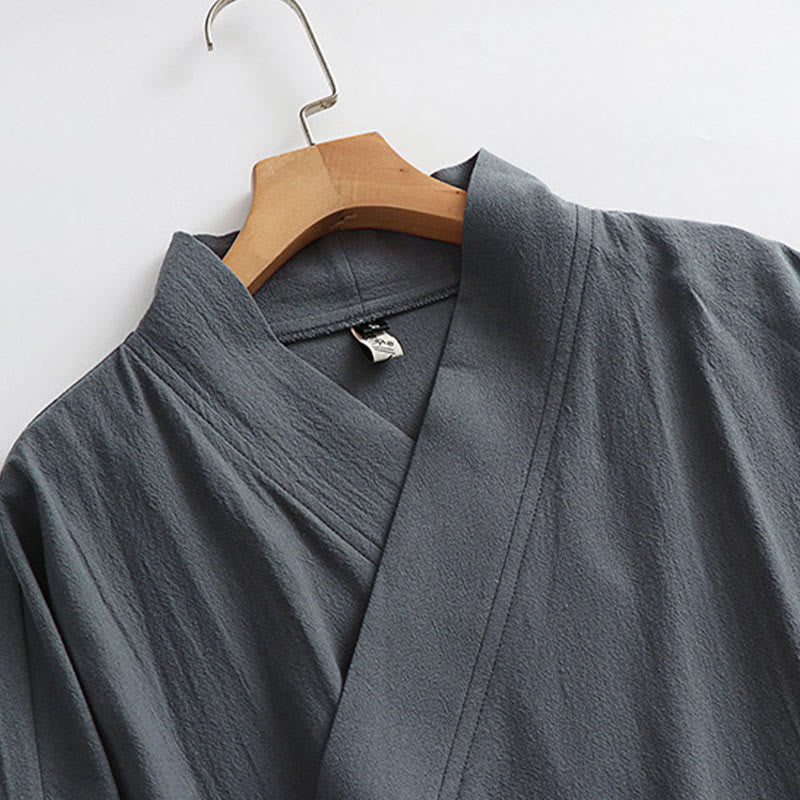 Buddha Stones 2 pezzi Wudang autunno solido manica lunga uomo taoista lunga veste senza maniche gilet con lacci kimono abito da cerimonia - image 5