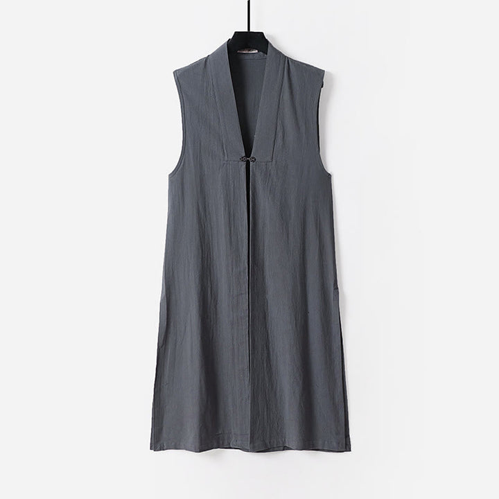 Buddha Stones 2 pezzi Wudang autunno solido manica lunga uomo taoista lunga veste senza maniche gilet con lacci kimono abito da cerimonia - image 1