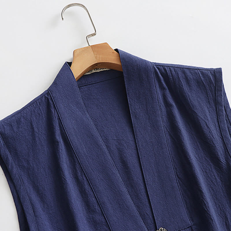 Buddha Stones 2 pezzi Wudang autunno solido manica lunga uomo taoista lunga veste senza maniche gilet con lacci kimono abito da cerimonia - image 18