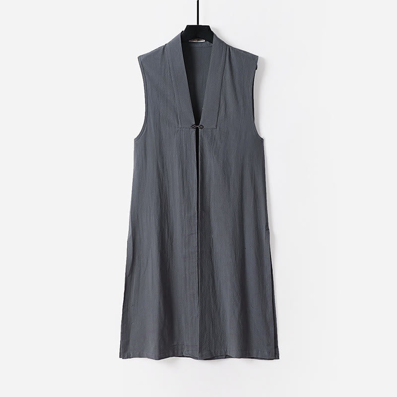 Buddha Stones 2 pezzi Wudang autunno solido manica lunga uomo taoista lunga veste senza maniche gilet con lacci kimono abito da cerimonia - image 1