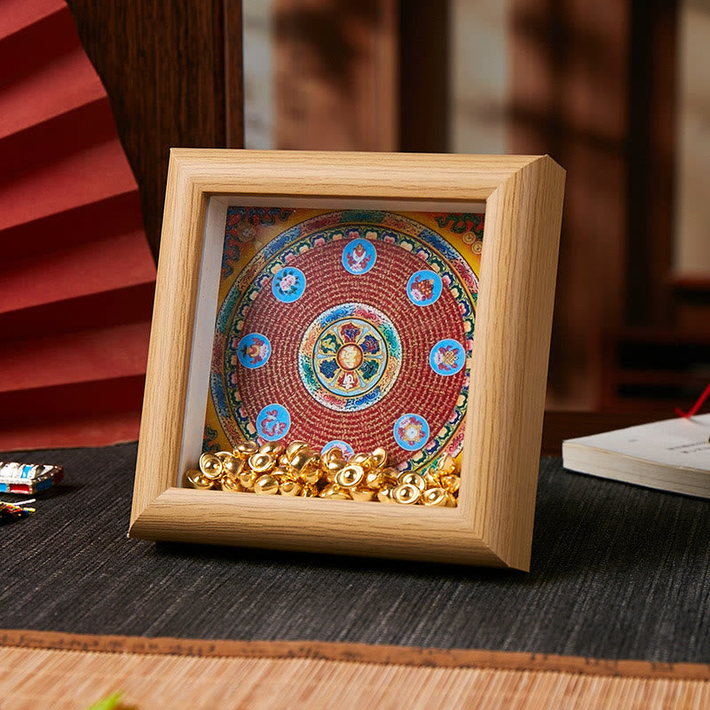 Ornamento per la casa, cornice per foto in lingotto dorato Thangka, Buddha Stones tibetane Om Mani Padme Hum - Stile 1 - Pannello di fibra a media densità giallo (10*10*4cm) - image 0