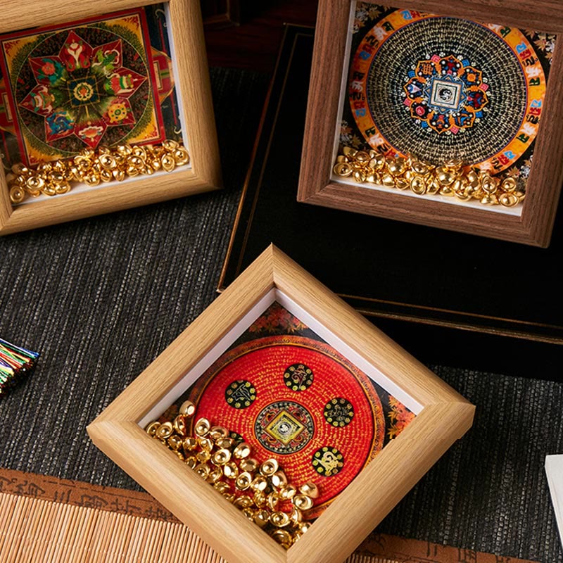 Ornamento per la casa, cornice per foto in lingotto dorato Thangka, Buddha Stones tibetane Om Mani Padme Hum - image 12