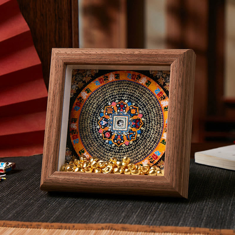 Ornamento per la casa, cornice per foto in lingotto dorato Thangka, Buddha Stones tibetane Om Mani Padme Hum - Stile 4 - Pannello di fibra a media densità marrone (10*10*4cm) - image 7