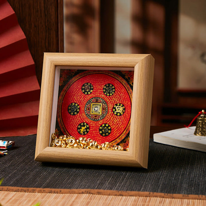 Ornamento per la casa, cornice per foto in lingotto dorato Thangka, Buddha Stones tibetane Om Mani Padme Hum - Stile 2 - Pannello di fibra a media densità giallo (10*10*4cm) - image 2