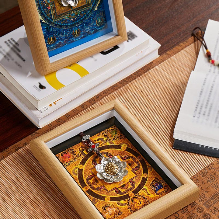 Ornamento per la casa, cornice per foto Thangka in lingotto dorato Buddha Stones Lotus - image 9