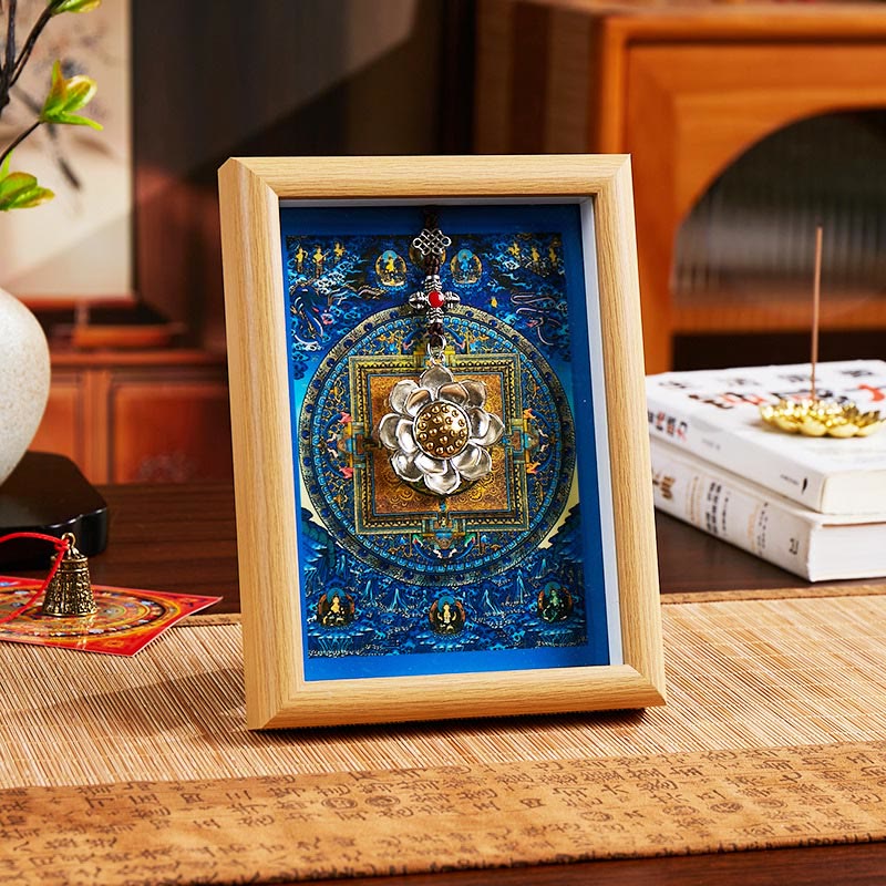 Ornamento per la casa, cornice per foto Thangka in lingotto dorato Buddha Stones Lotus - Stile 1 - Pannello di fibra a media densità giallo (13*18*4cm) - image 0