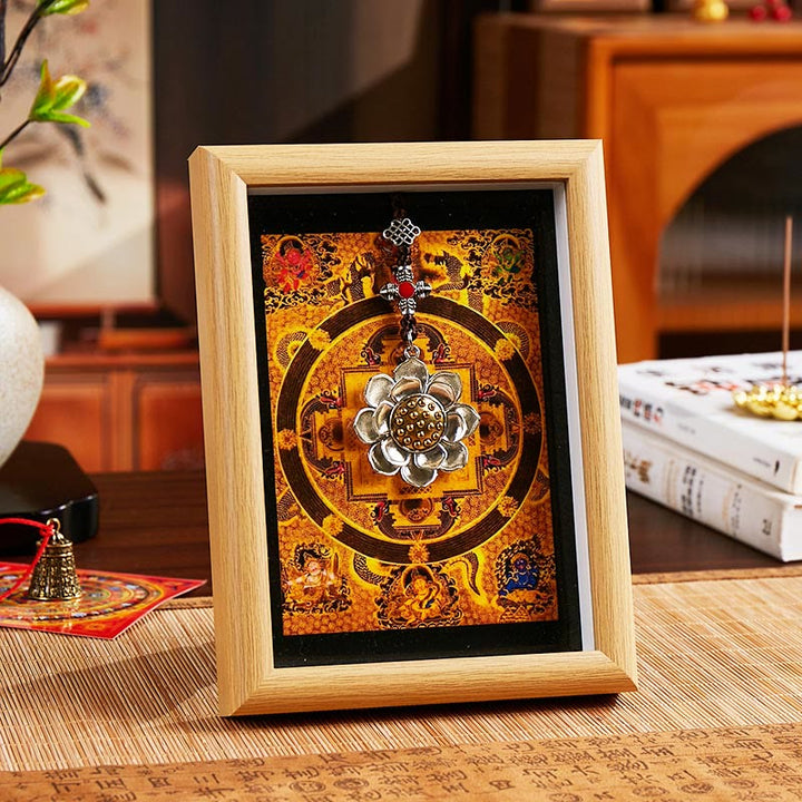 Ornamento per la casa, cornice per foto Thangka in lingotto dorato Buddha Stones Lotus - Stile 2 - Pannello di fibra a media densità giallo (13*18*4cm) - image 2
