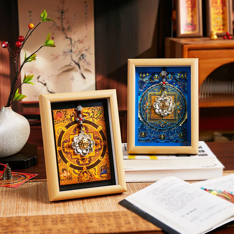 Ornamento per la casa, cornice per foto Thangka in lingotto dorato Buddha Stones Lotus - image 6
