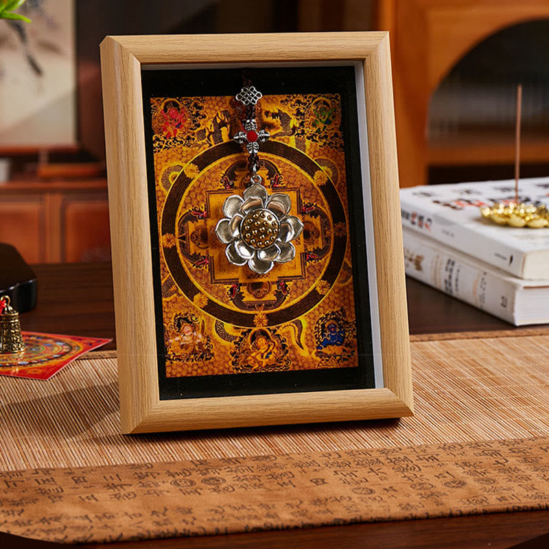 Ornamento per la casa, cornice per foto Thangka in lingotto dorato Buddha Stones Lotus - image 3