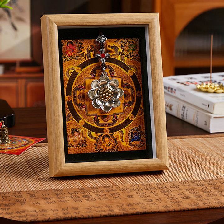 Ornamento per la casa, cornice per foto Thangka in lingotto dorato Buddha Stones Lotus - image 3