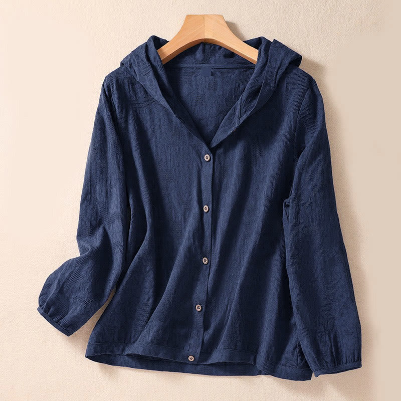 Felpa con cappuccio da donna a maniche lunghe con bottoni in jacquard e motivo Buddha Stones Fall. - SteelBlue - US8-10, UK/AU12-14, EU40-42 (2XL) - image 0