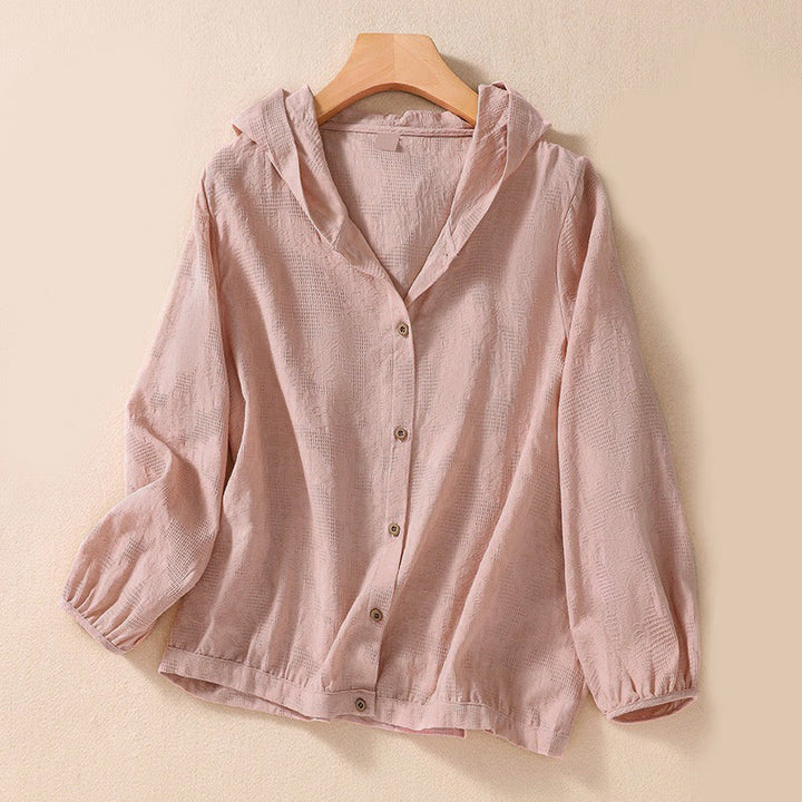 Felpa con cappuccio da donna a maniche lunghe in cotone con bottoni in jacquard autunnale Buddha Stones - Rosa - US8-10, UK/AU12-14, EU40-42 (2XL) - image 8