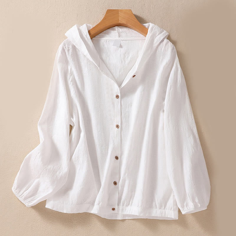 Felpa con cappuccio da donna a maniche lunghe in cotone con bottoni in jacquard autunnale Buddha Stones - Bianco - US8-10, UK/AU12-14, EU40-42 (2XL) - image 18