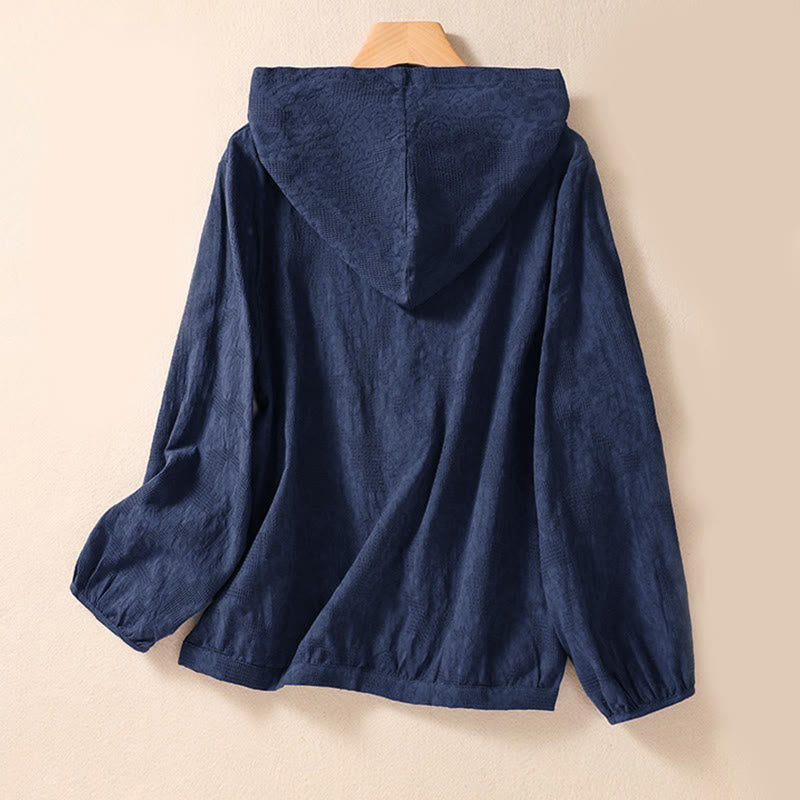 Felpa con cappuccio da donna a maniche lunghe in cotone con bottoni in jacquard autunnale Buddha Stones - image 1