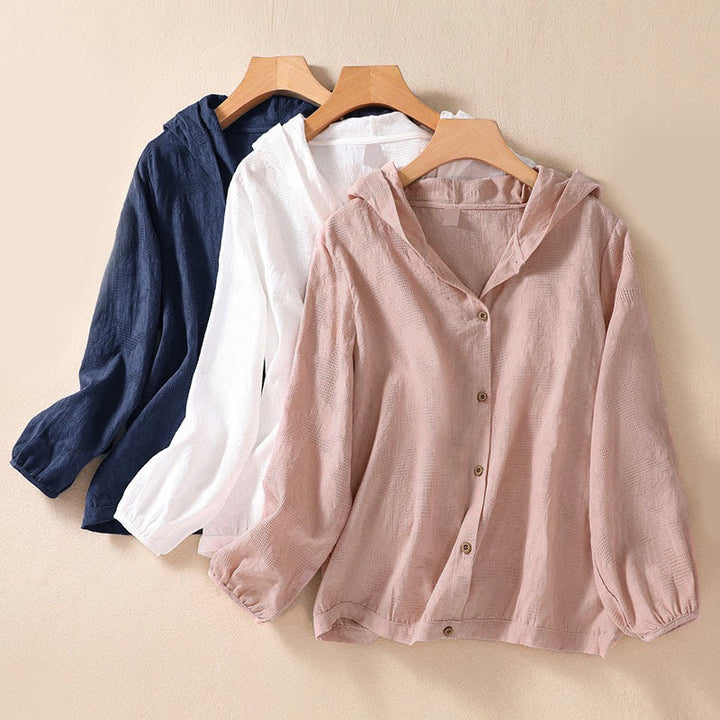 Felpa con cappuccio da donna a maniche lunghe in cotone con bottoni in jacquard autunnale Buddha Stones - image 30