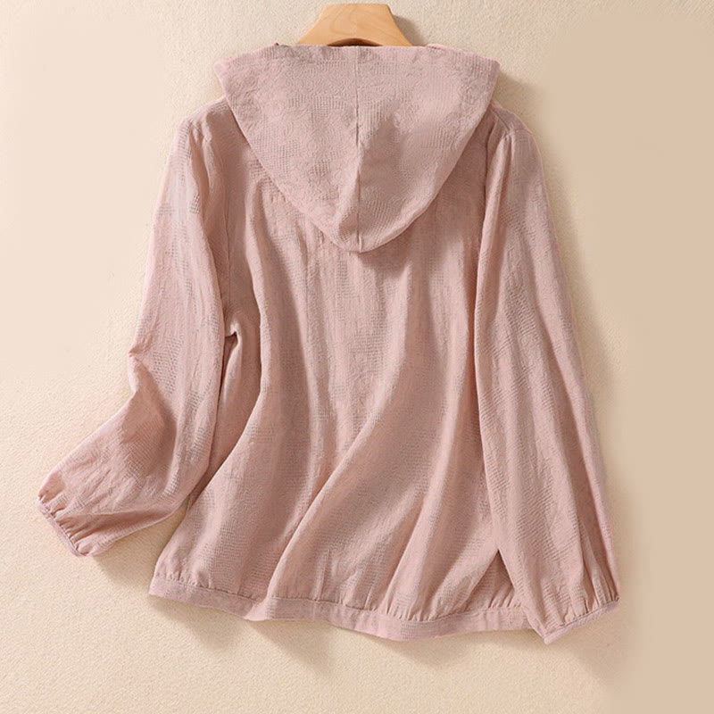 Felpa con cappuccio da donna a maniche lunghe con bottoni in jacquard e motivo Buddha Stones Fall. - image 9