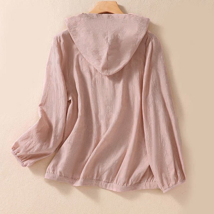 Felpa con cappuccio da donna a maniche lunghe con bottoni in jacquard e motivo Buddha Stones Fall. - image 9