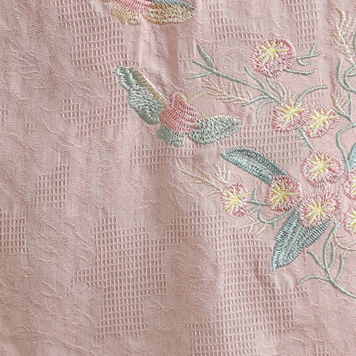 Camicia da donna in cotone con collo alla coreana, maniche a tre quarti, ricamo floreale con Buddha Stones un bottone a forma di rana - image 26