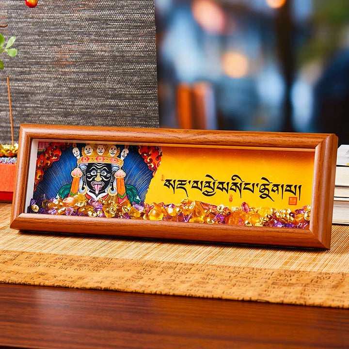 Buddha Stones Om Mani Padme Hum Buddha Lingotto dorato Thangka Cornice per foto Ornamento Decorazioni per la casa - Stile 1 - Pannello di fibra a media densità (9*30*4cm) - image 0