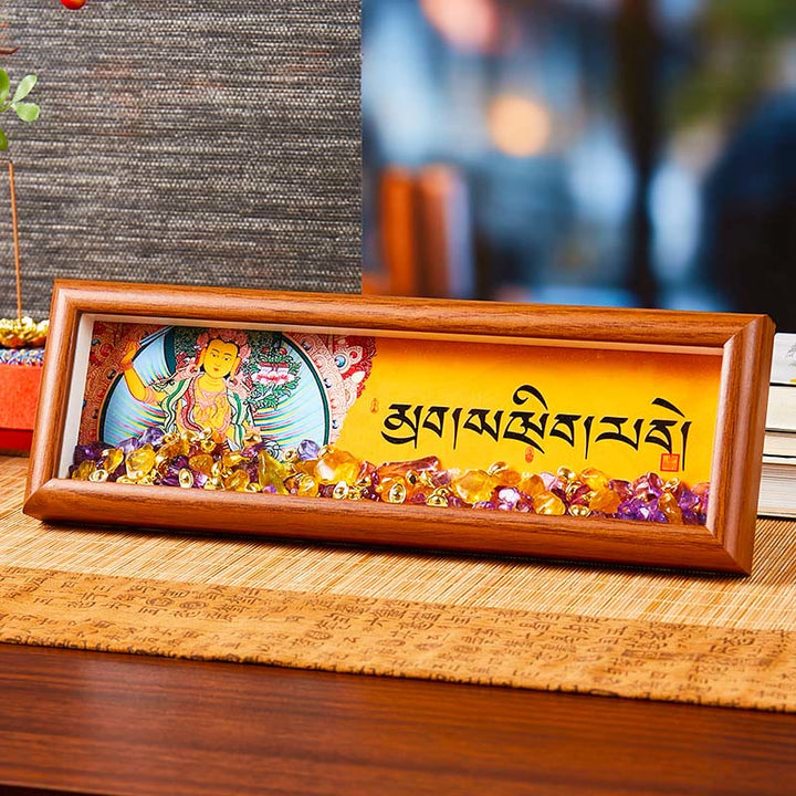 Buddha Stones Om Mani Padme Hum Buddha Lingotto dorato Thangka Cornice per foto Ornamento Decorazioni per la casa - Stile4 - Pannello di fibra a media densità (9*30*4cm) - image 9