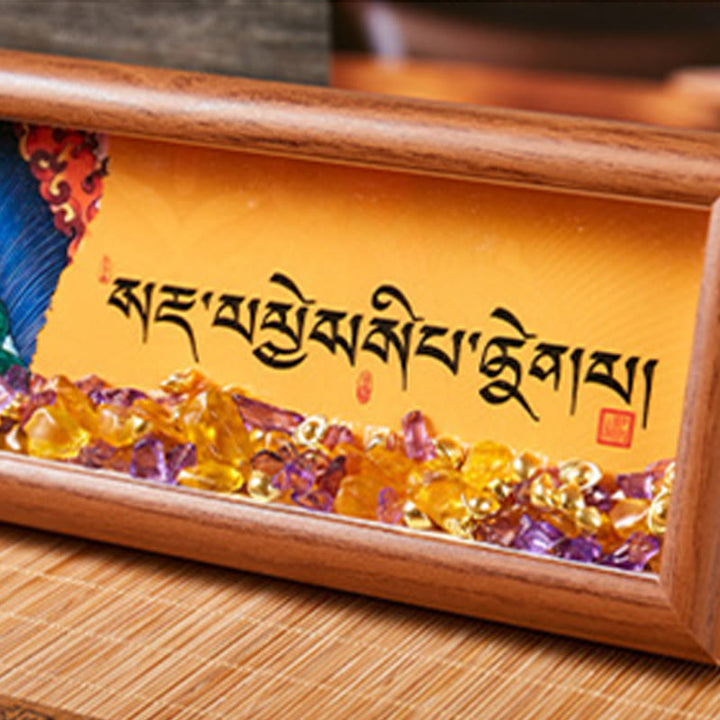 Buddha Stones Om Mani Padme Hum Buddha Lingotto dorato Thangka Cornice per foto Ornamento Decorazioni per la casa - image 2