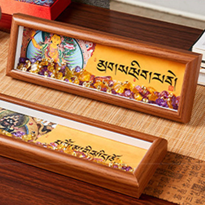 Buddha Stones Om Mani Padme Hum Buddha Lingotto dorato Thangka Cornice per foto Ornamento Decorazioni per la casa - image 12