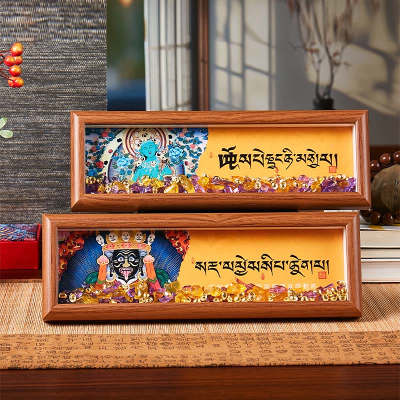 Buddha Stones Om Mani Padme Hum Buddha Lingotto dorato Thangka Cornice per foto Ornamento Decorazioni per la casa - image 11