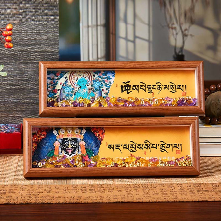 Buddha Stones Om Mani Padme Hum Buddha Lingotto dorato Thangka Cornice per foto Ornamento Decorazioni per la casa - image 11